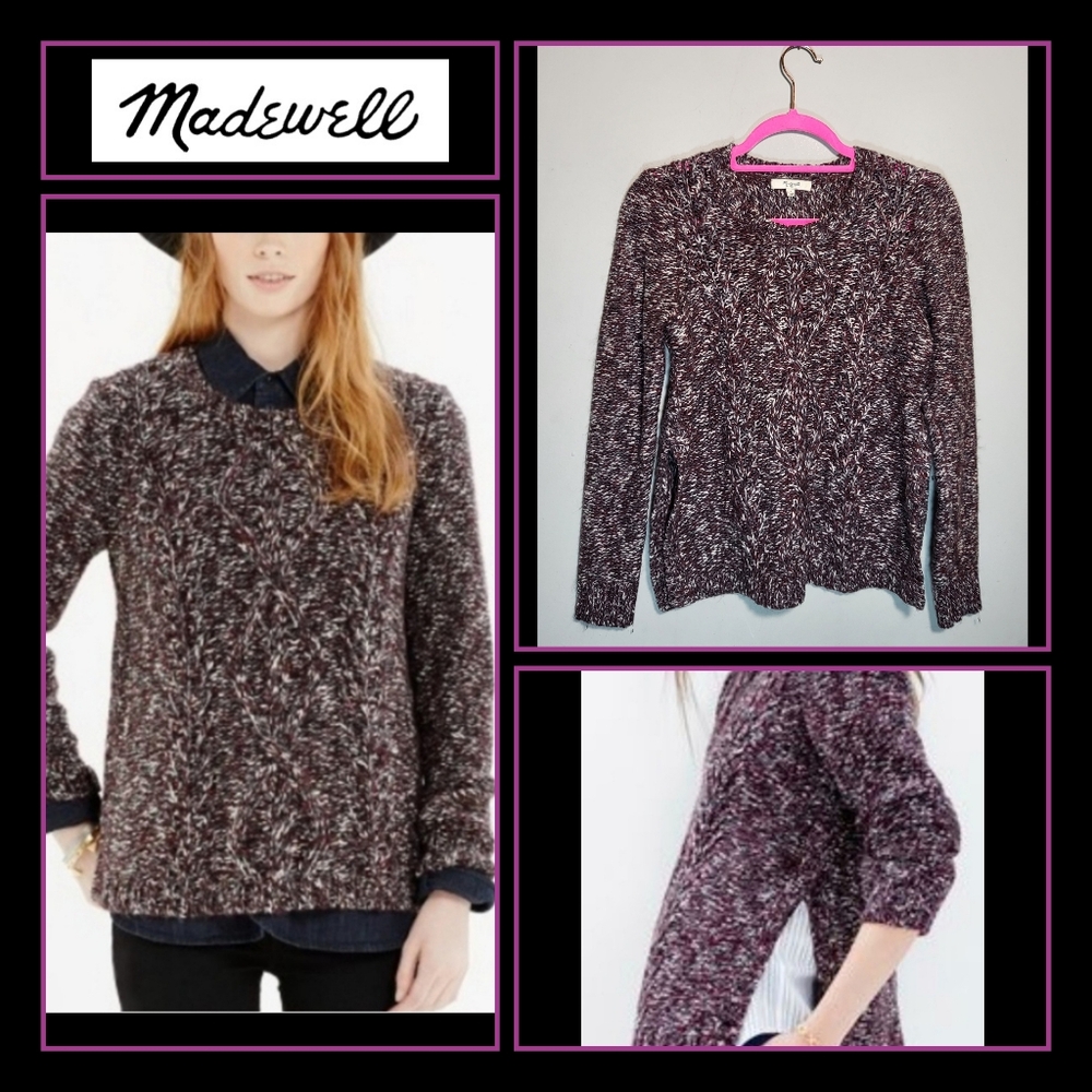 MADEWELL Size Small Firelight Purple Marled Knit Sweater Side Slits Alpaca Wool